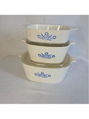 CorningWare White Blue Floral Cookware Set